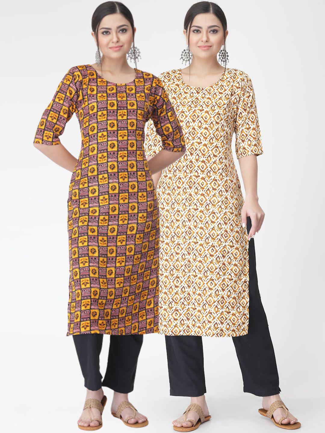 kalini pack of 2 ethnic motif printed kurta with trousers