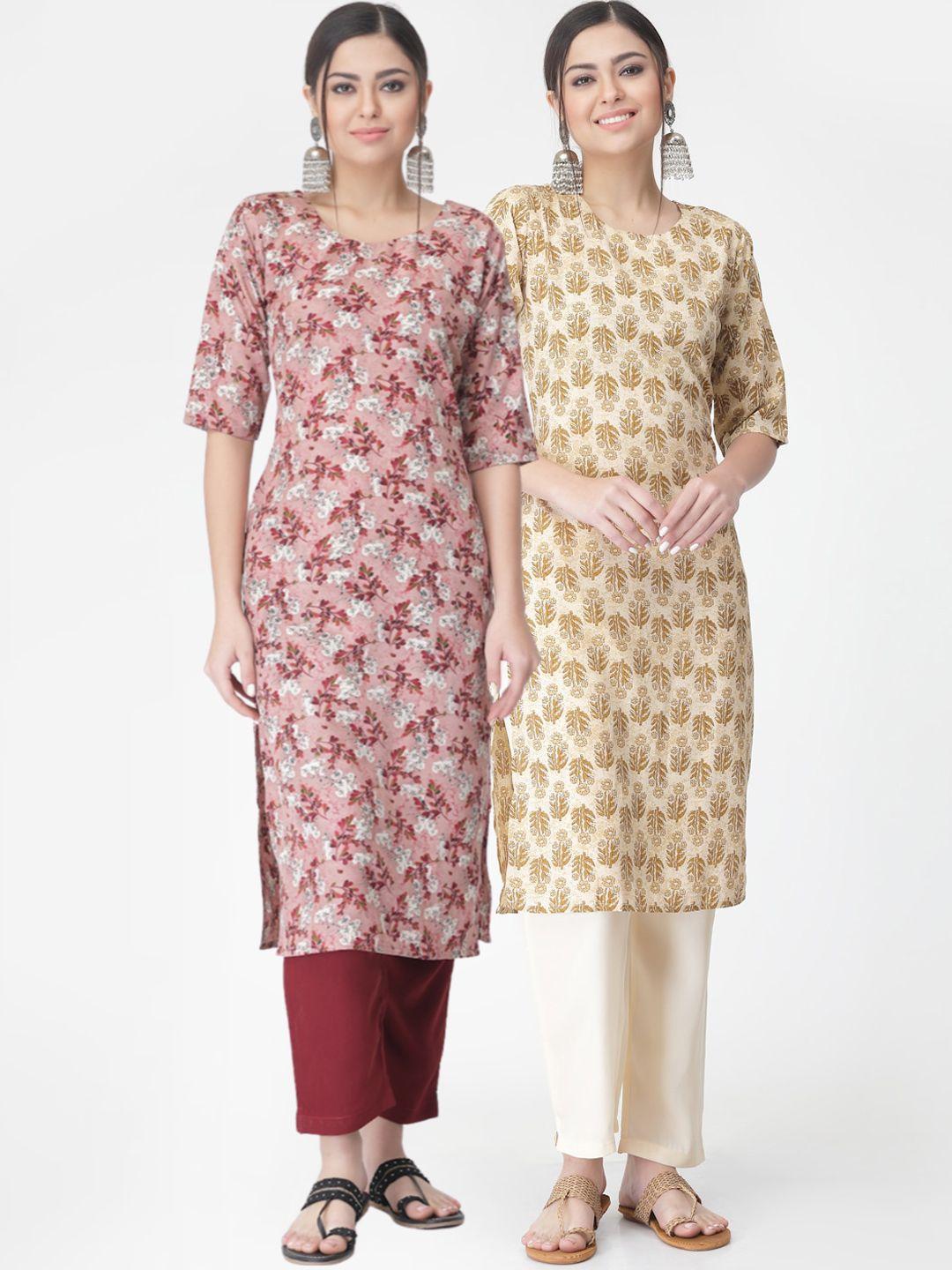 kalini pack of 2 printed kurta with trousers