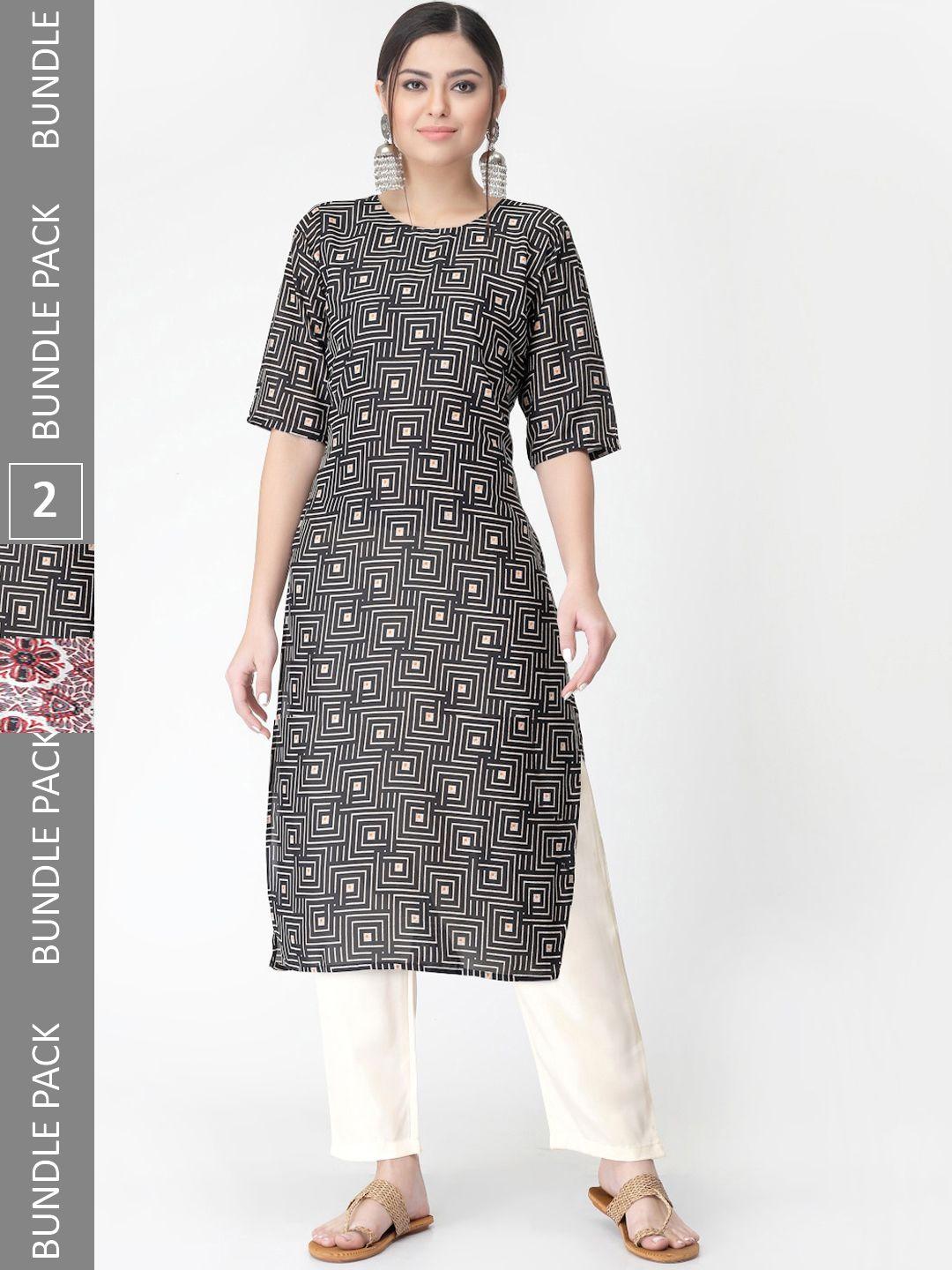 kalini a selection of 2 printed regular straight kurta with trousers