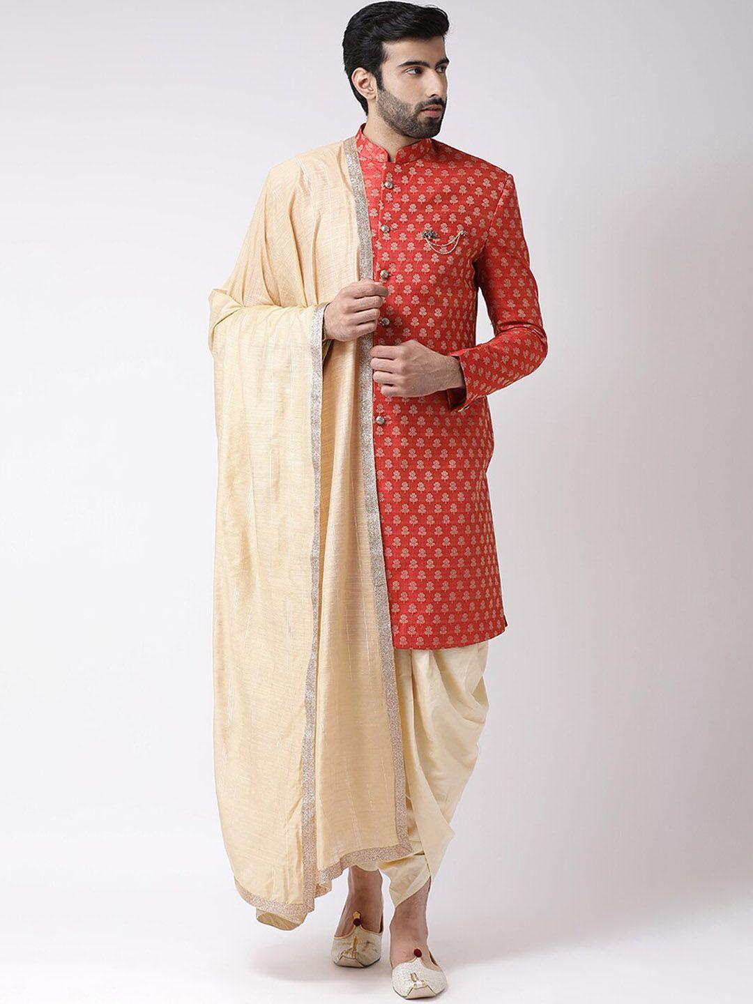 kisah men woven-design sherwani set with dupatta