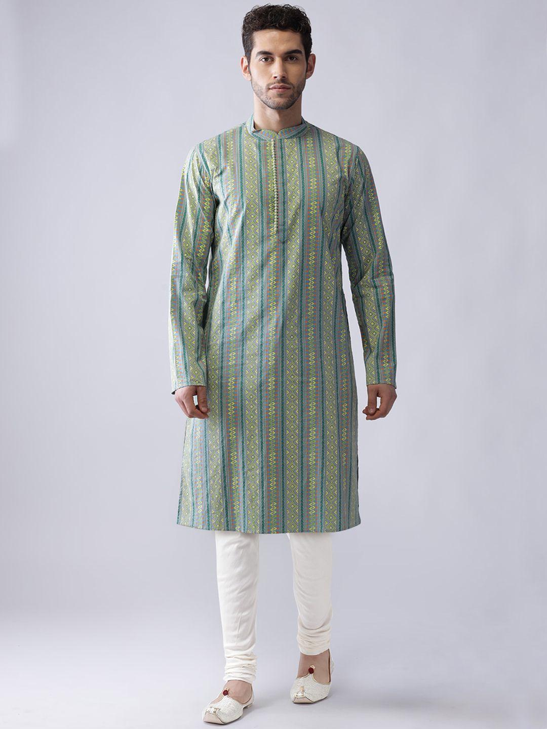 kisah striped  mandarin collar cotton kurta