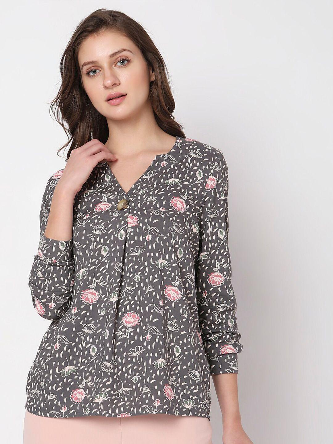 vero moda floral printed cuffed sleeves regular top