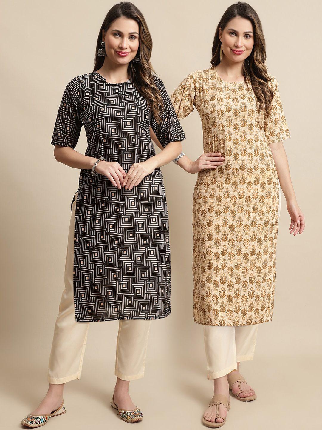 kalini a selection of 2 floral printed regular straight kurta with trousers