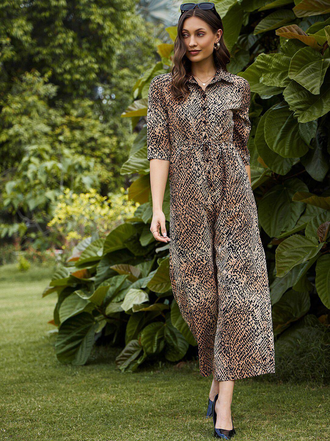 kassually animal printed safari edit waist tie up jumpsuit