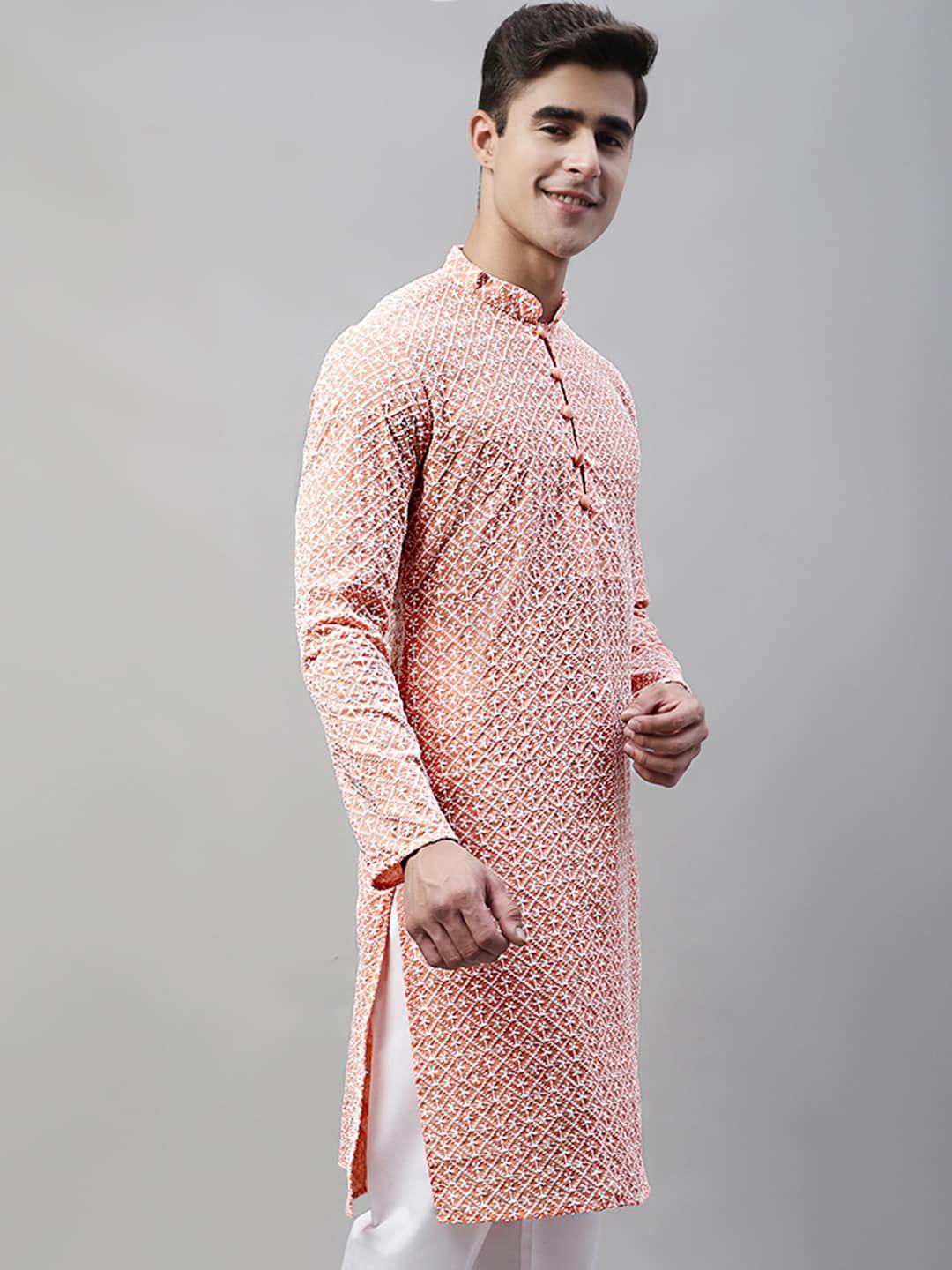 jompers embroidered mandarin collar chikankari kurta