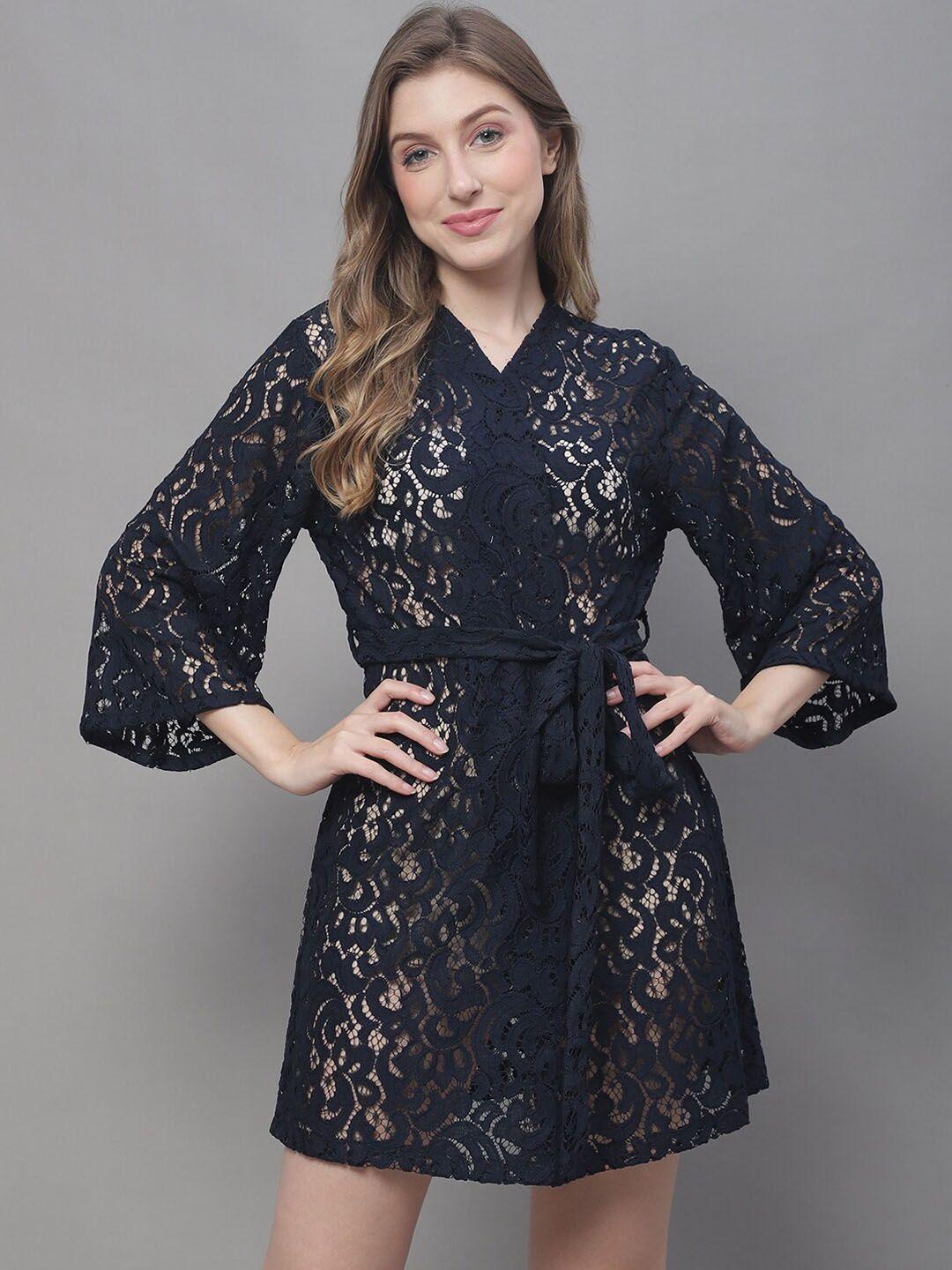 claura v-neck net lace cotton robe