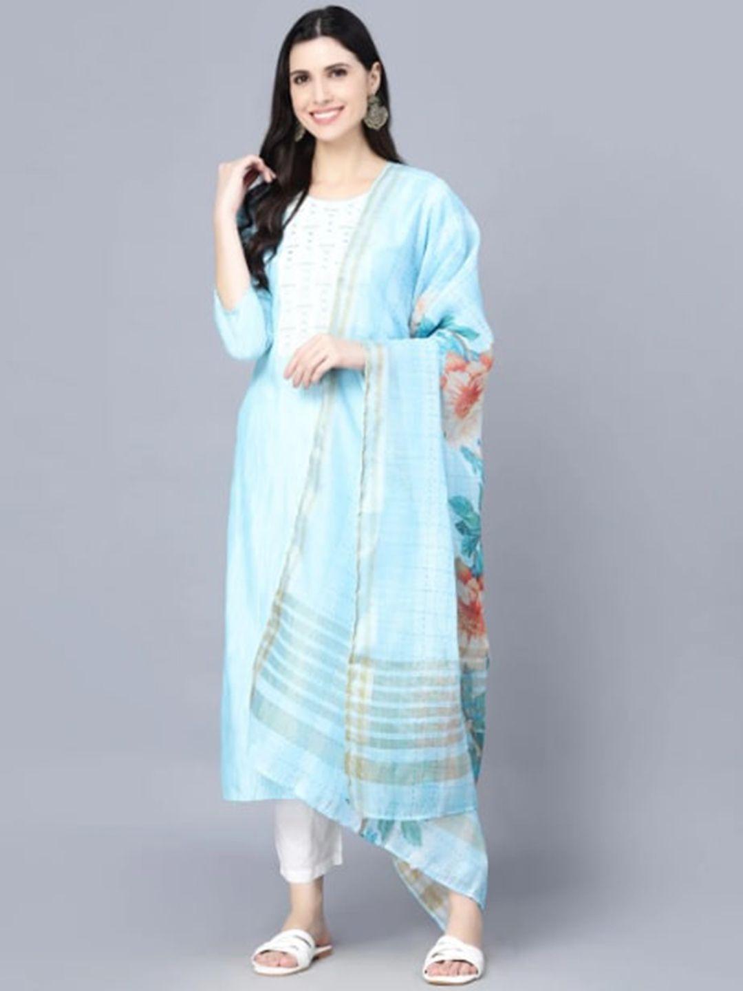 myshka thread work pure cotton kurta with trousers & with dupatta