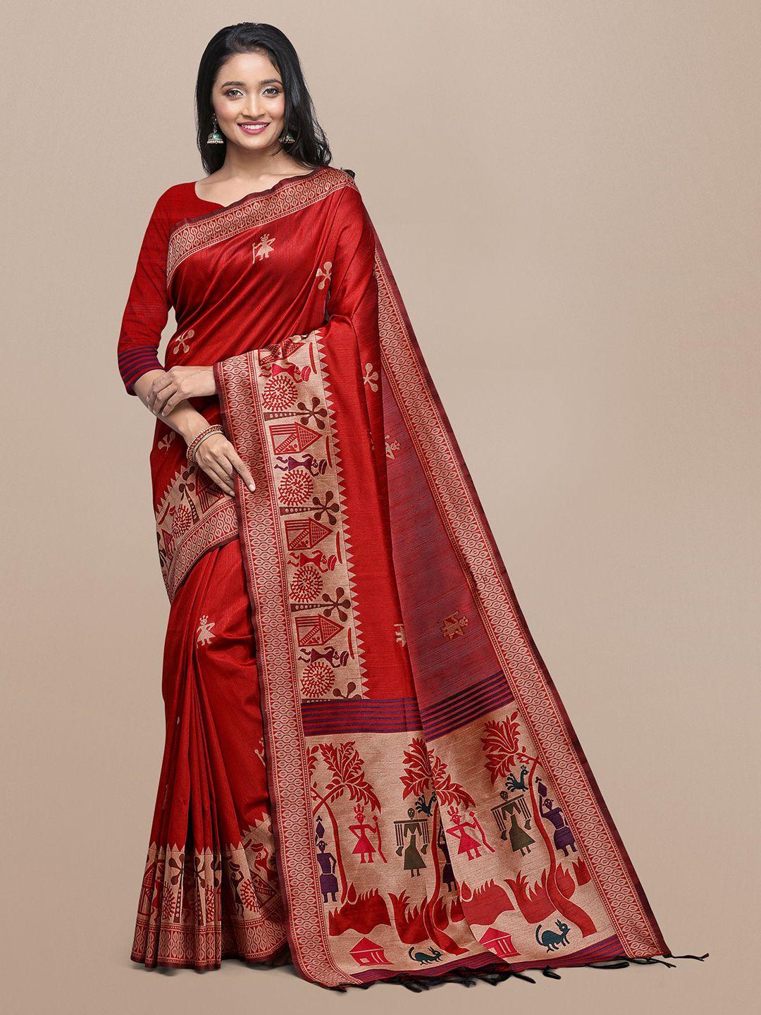 vishnu weaves warli printed zari saree