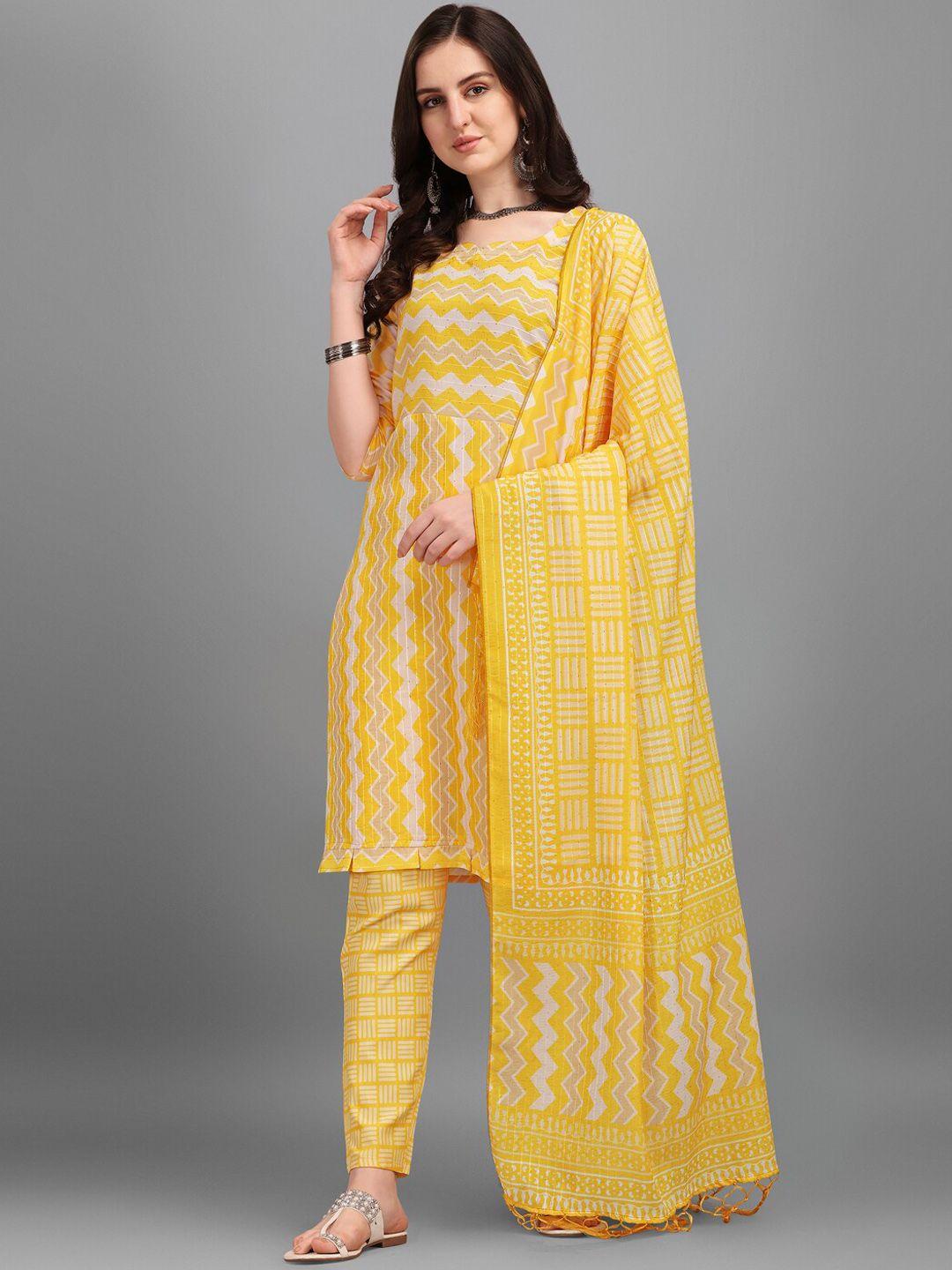 kalini chevron printed sequinned kurta with trousers & dupatta