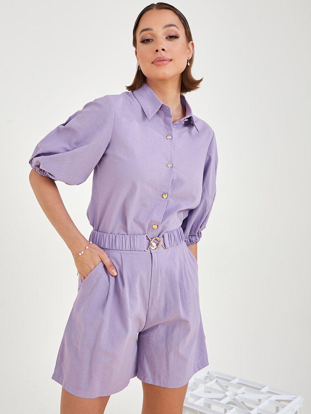 styli lavender shirt with short co-ords