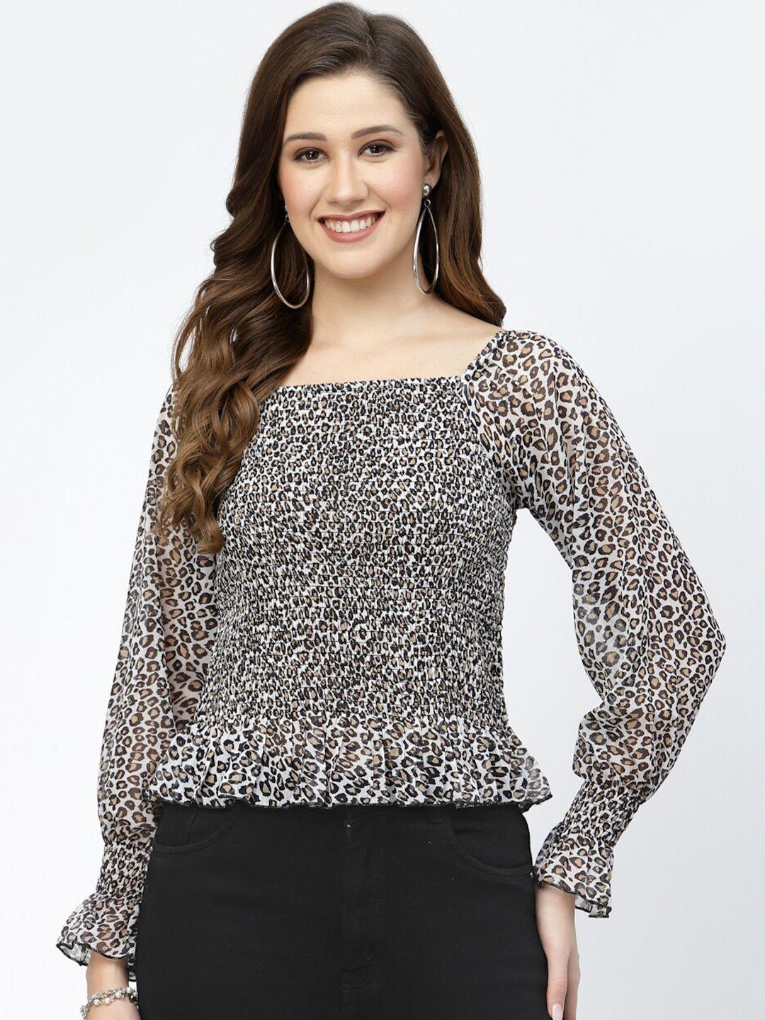 popwings animal print bell sleeve smocking top