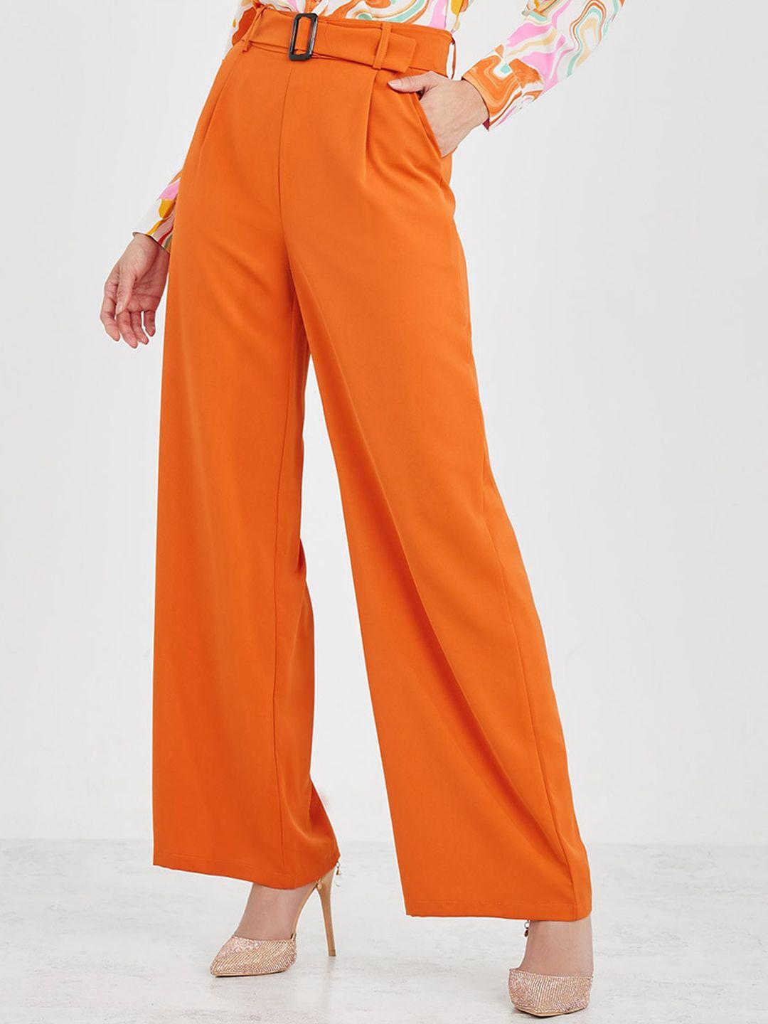 styli women flared high-rise pleated plain trousers