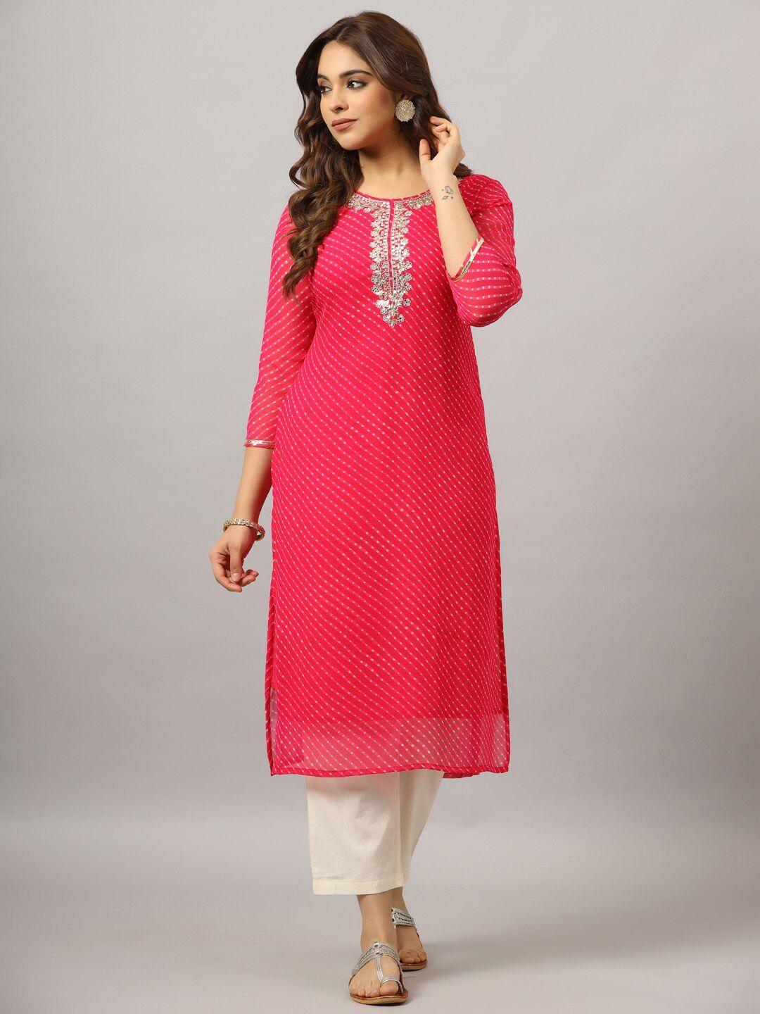 amchoor leheriya printed mirror work georgette kurta