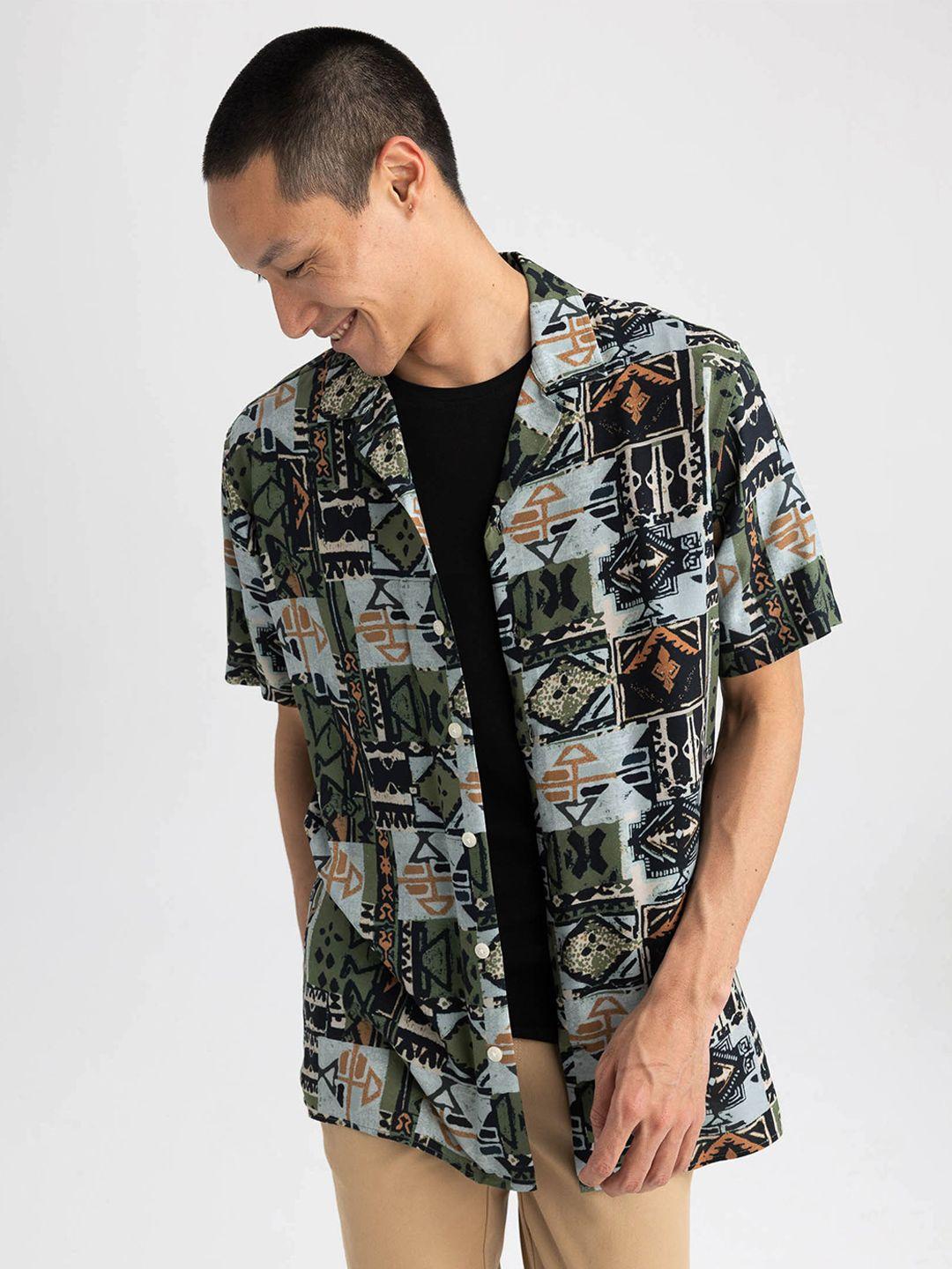 defacto abstract printed cuban collar casual shirt