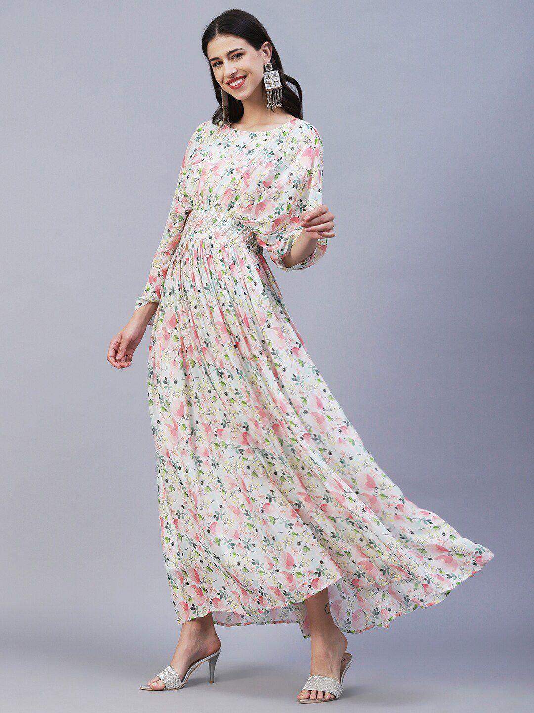 envy me by fashor floral printed embroidered batwing sleeves fit & flare maxi dress