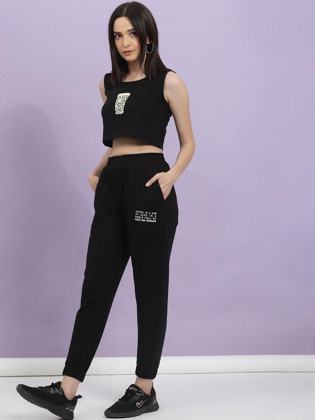 rigo printed cotton terry crop top & jogger co-ord set