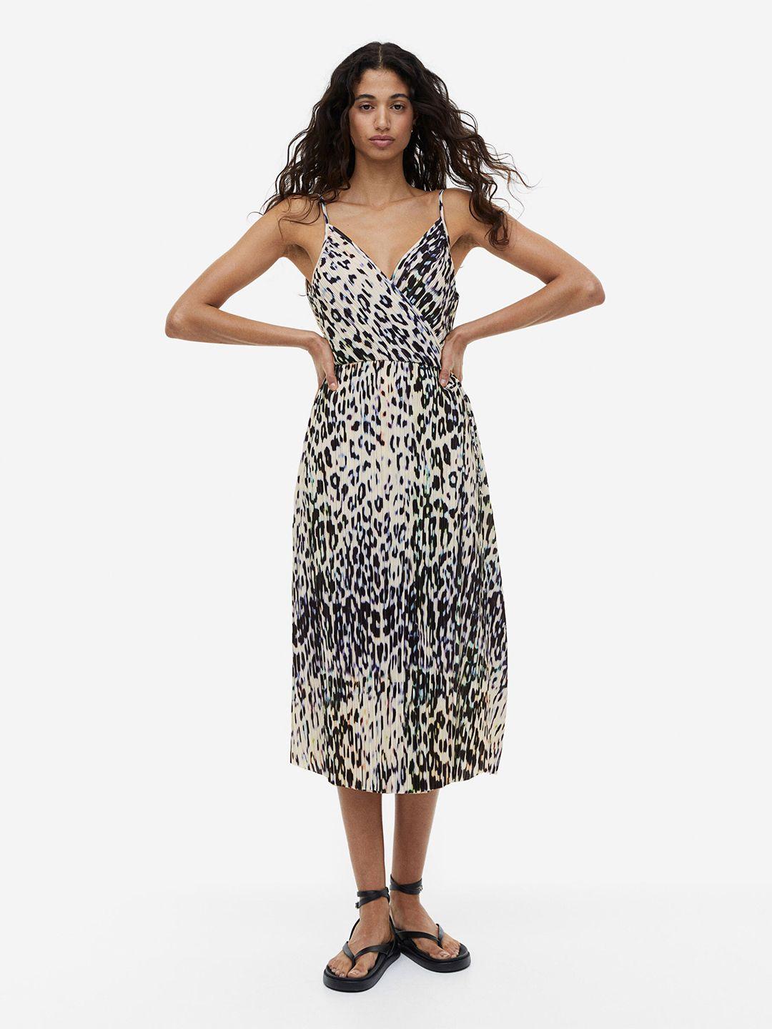 h&m pleated wrapover dress