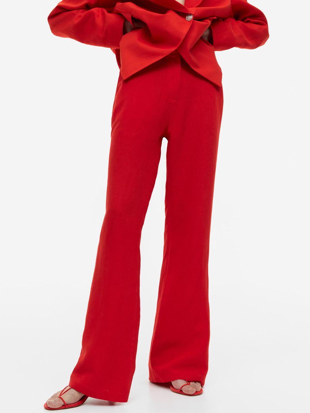 h&m women flared linen-blend trousers