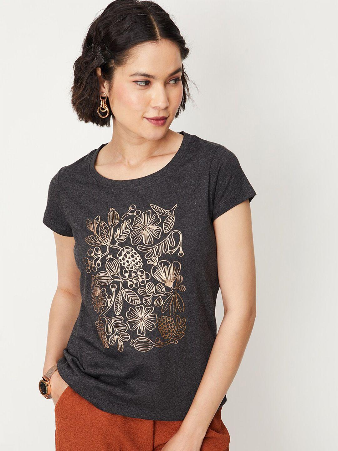 max floral printed round neck pure cotton t-shirt