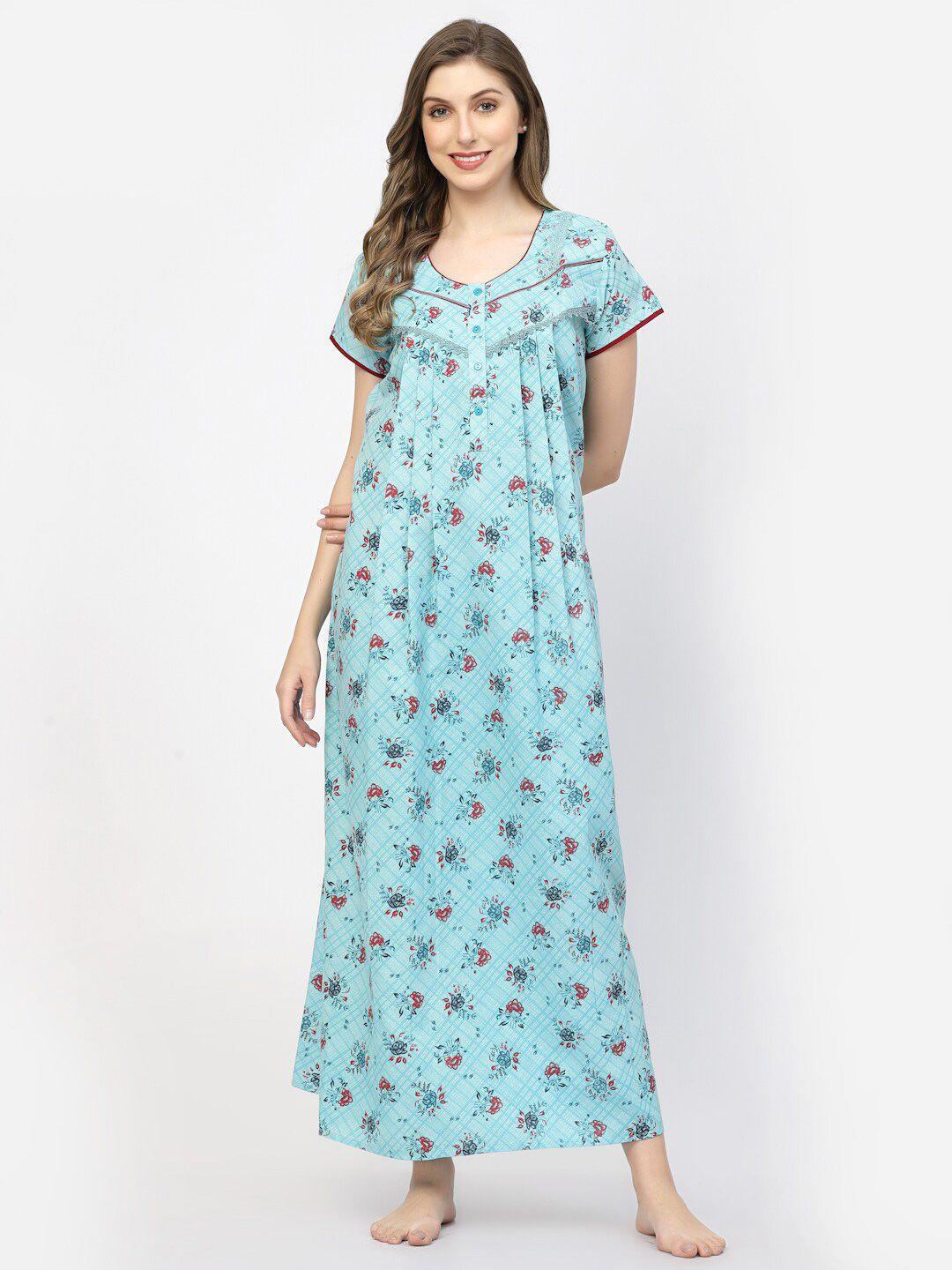 sweet dreams blue floral printed pure cotton maxi nightdress