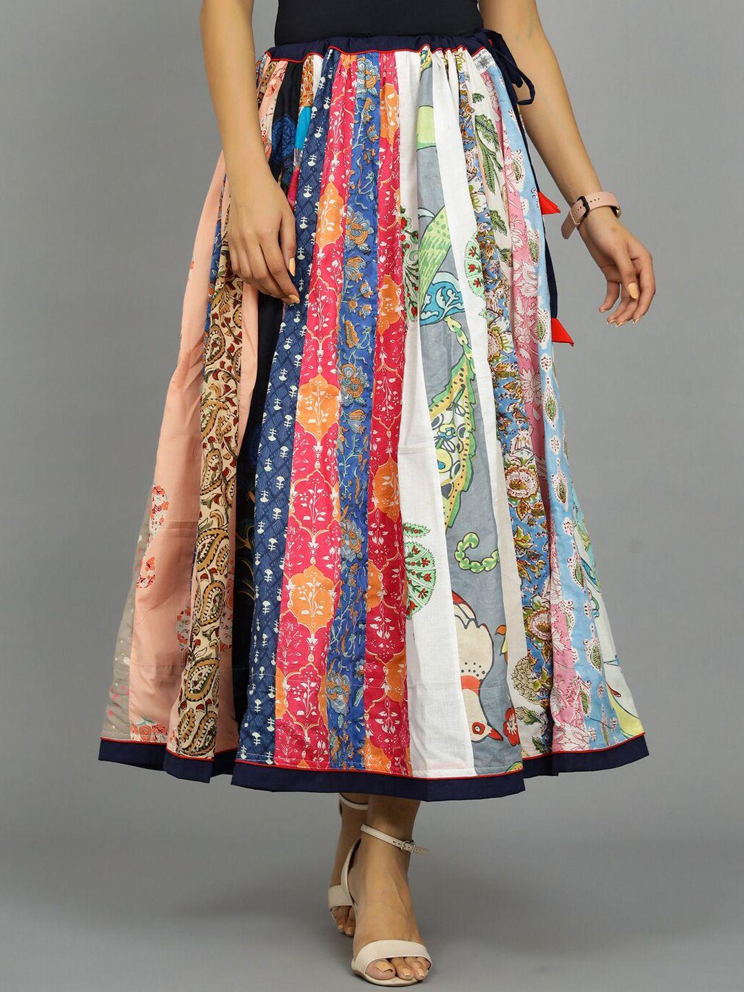 handicraft palace block printed patchwork cotton cambric maxi skirt