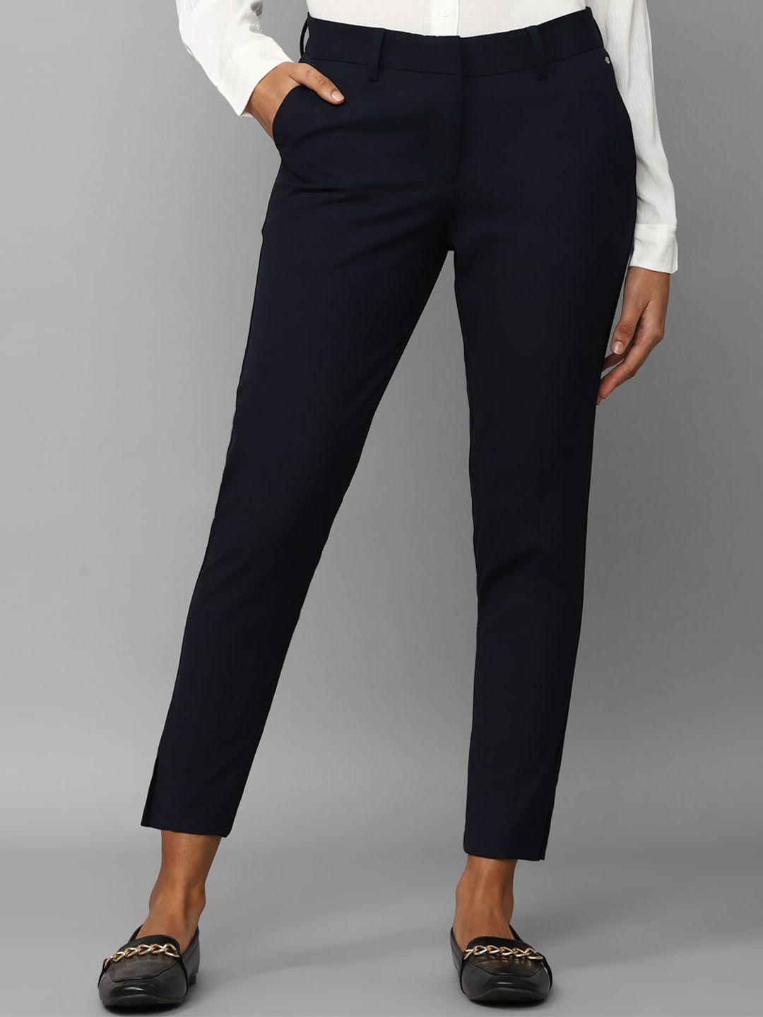 allen solly woman mid raise cropped slim fit formal trousers