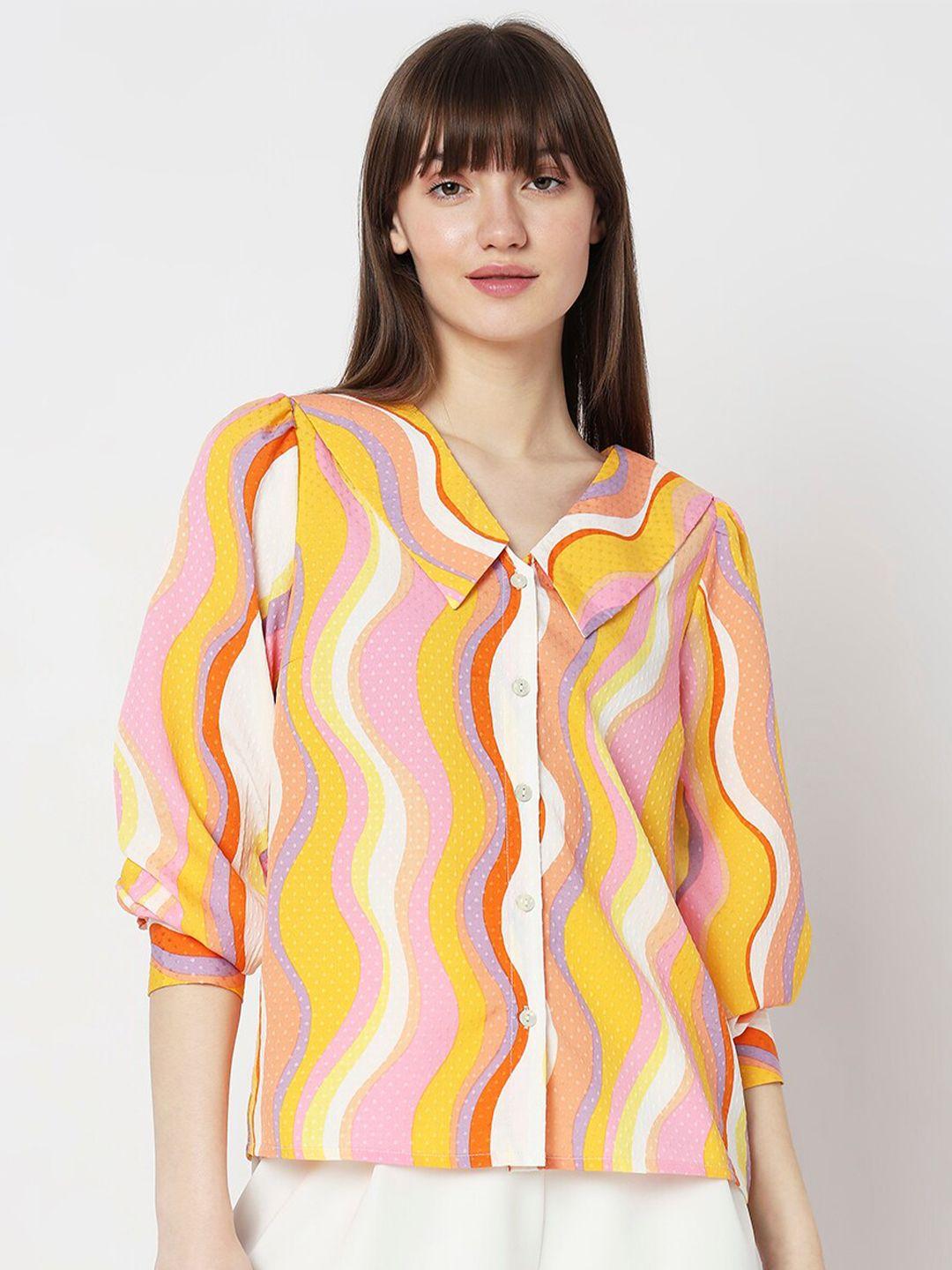 vero moda abstract printed above the keyboard collar casual shirt