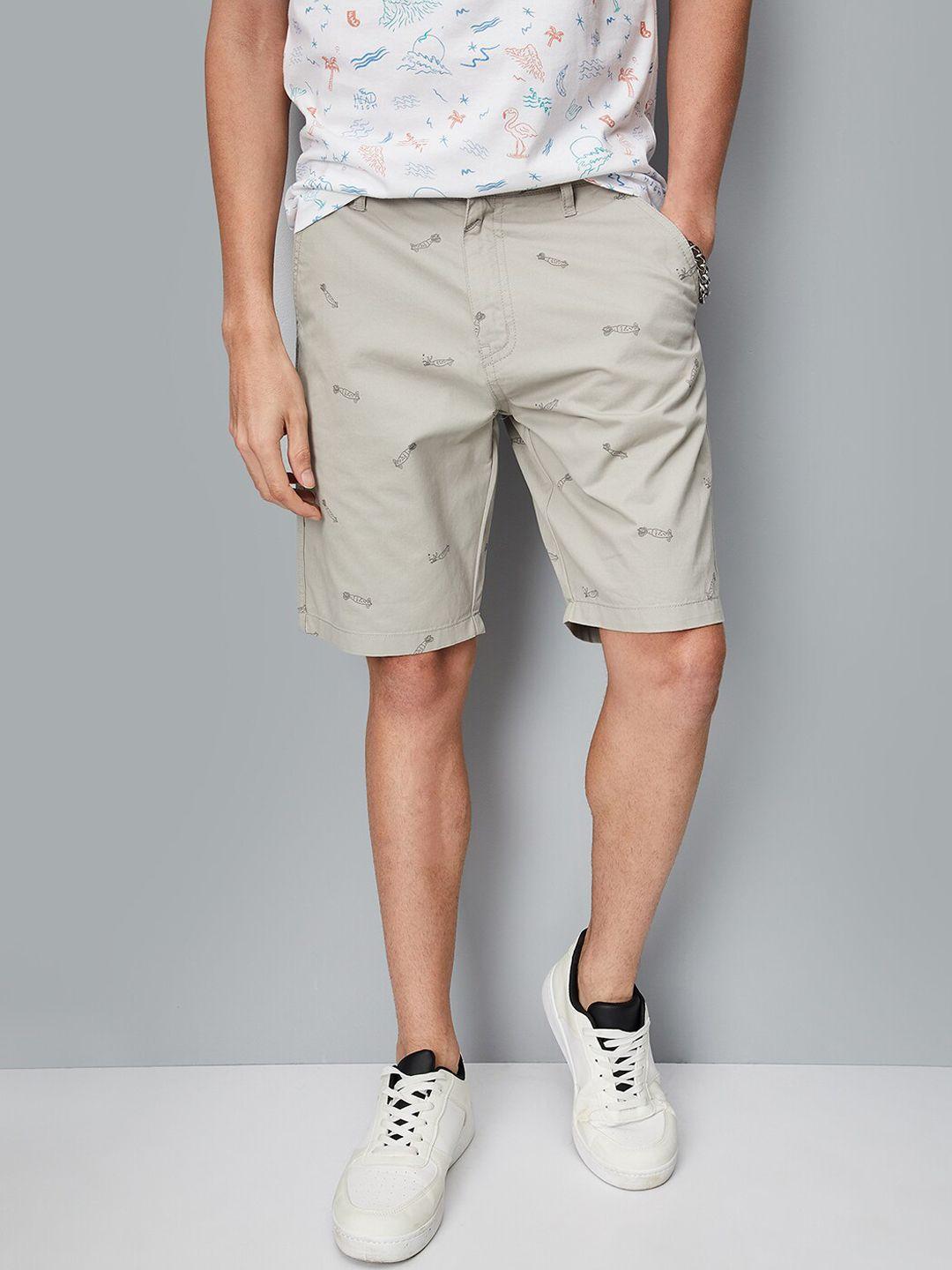 max men printed mid-rise pure cotton chino shorts