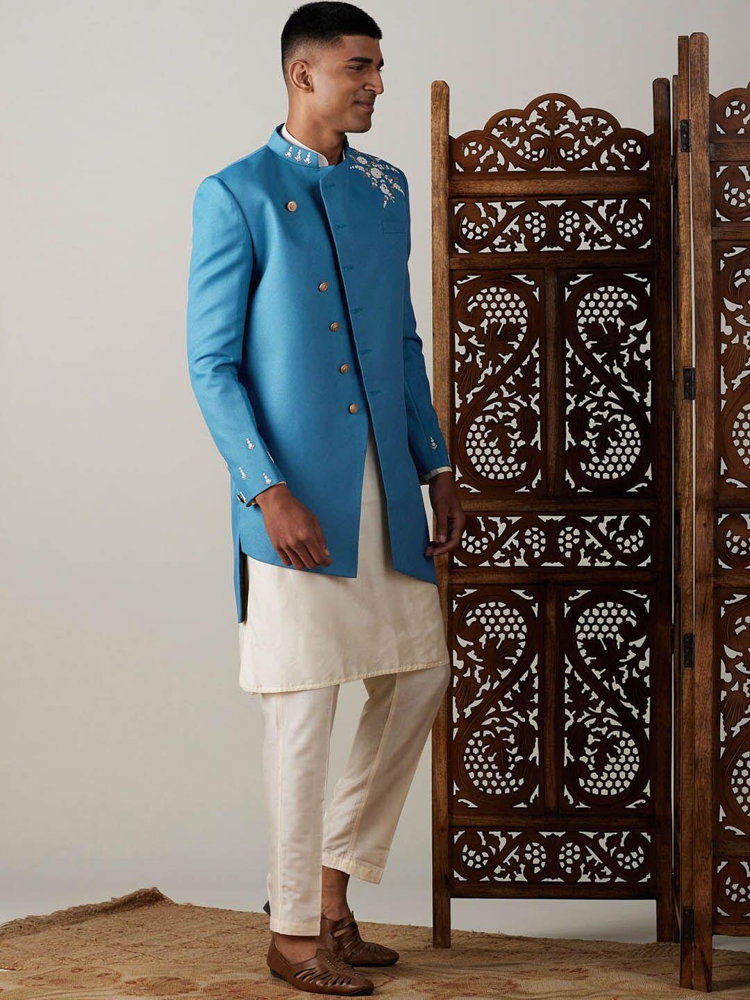 shrestha by vastramay embroidered detail indo-western sherwani set