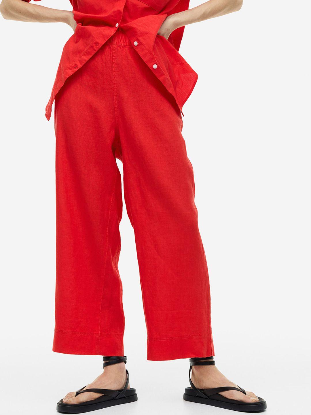 h&m women ankle-length linen trousers