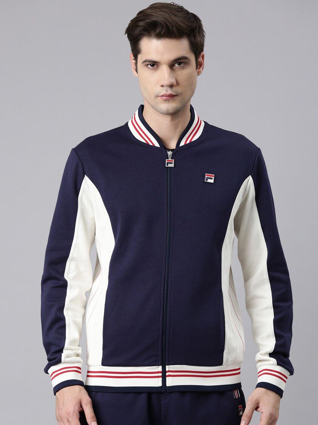 fila colourblocked mandarin collar cotton varsity jacket