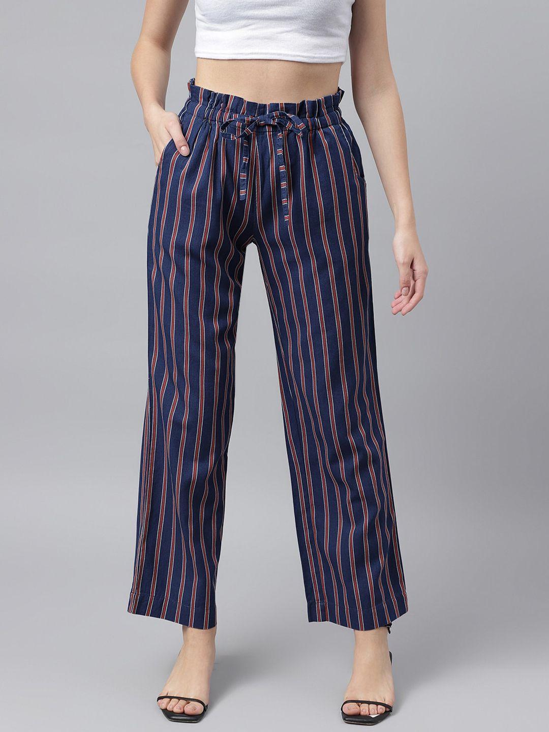 xpose women vertical striped comfort high-rise parallel trousers