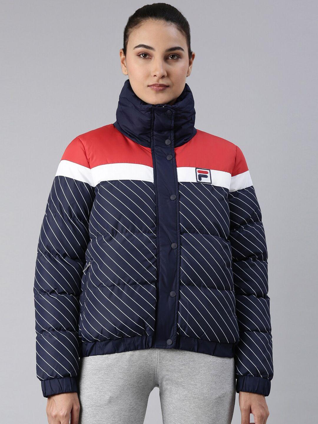 fila striped mock collar long sleeves padded jacket