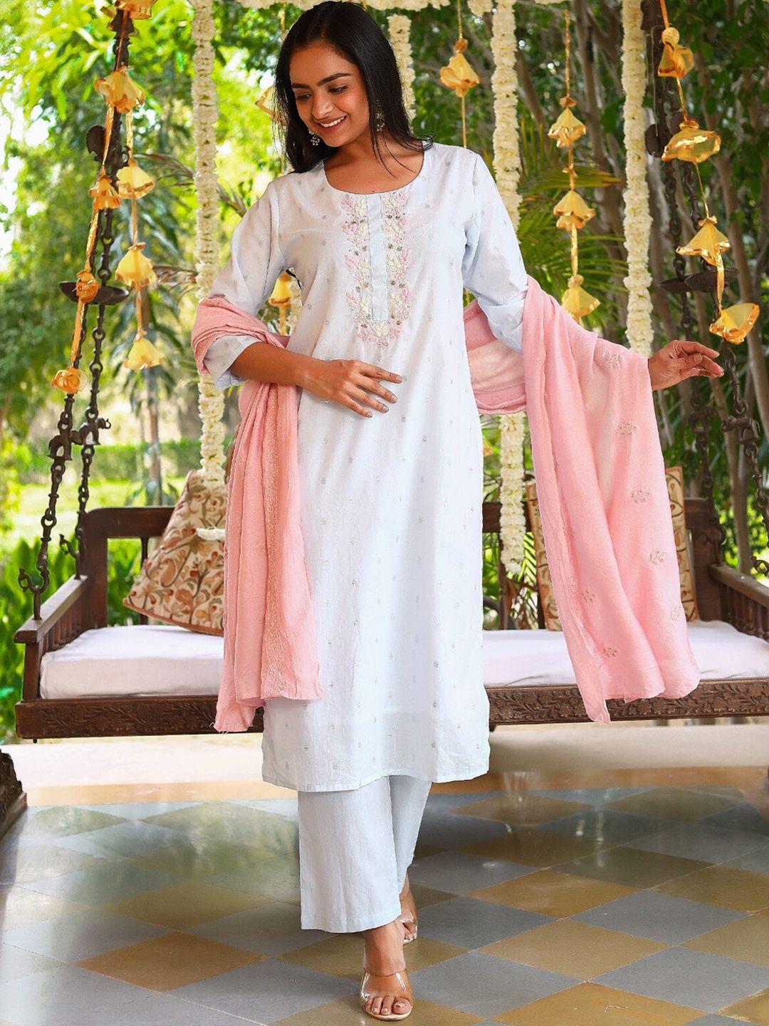 do dhaage yoke design thread work kurta with palazzos & dupatta