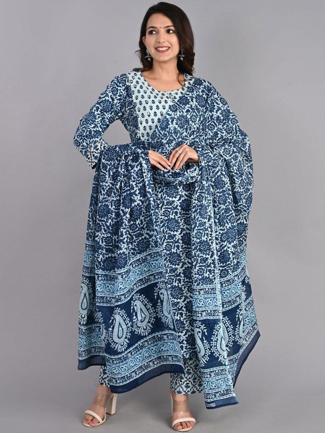 do dhaage floral printed mirror work pure cotton kurta with palazzos & dupatta