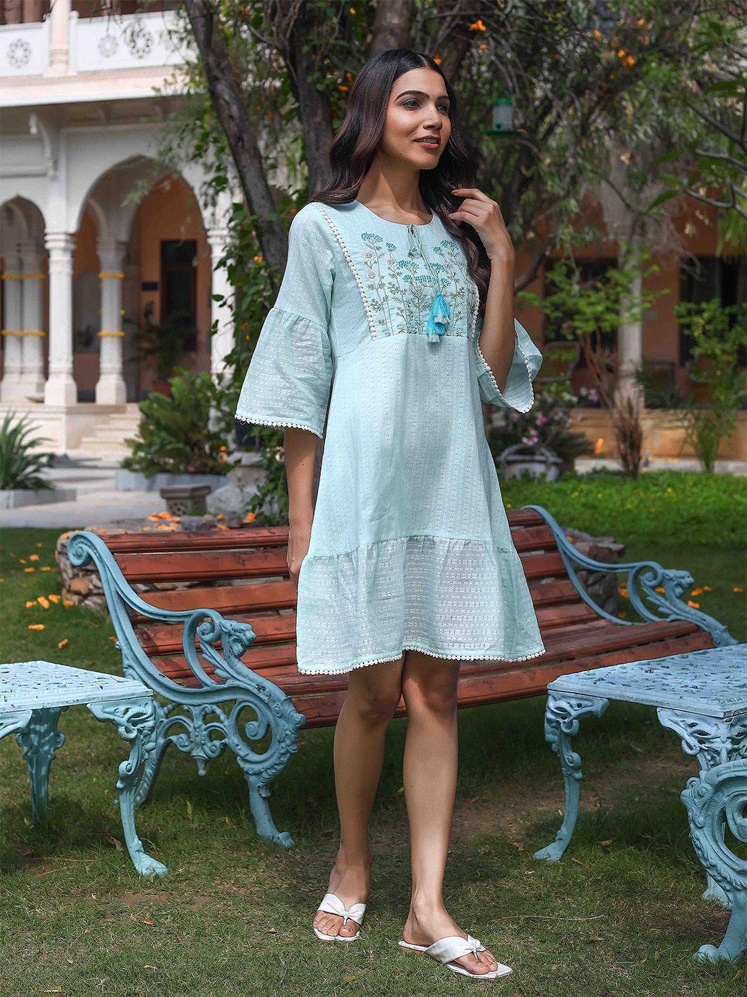 do dhaage floral embroidered bell sleeves a-line ethnic dress