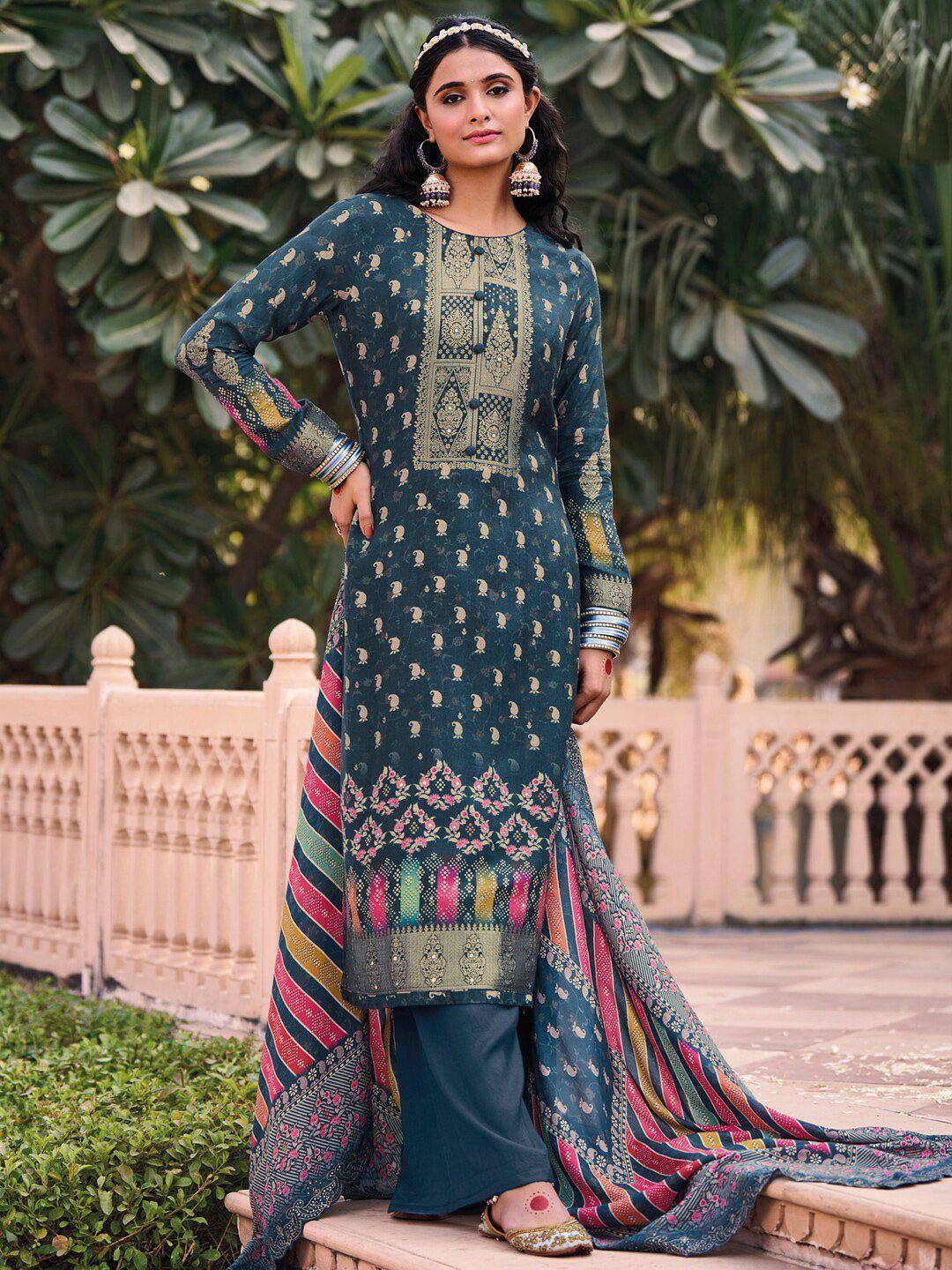 stylee lifestyle printed pure silk unstitched dress material