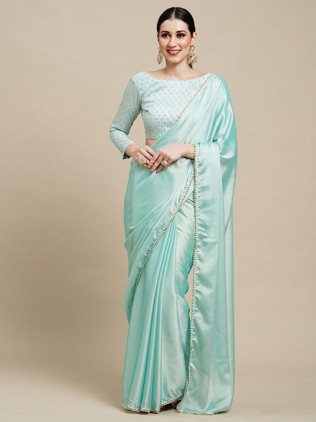 anouk turquoise blue & gold-toned pure georgette saree