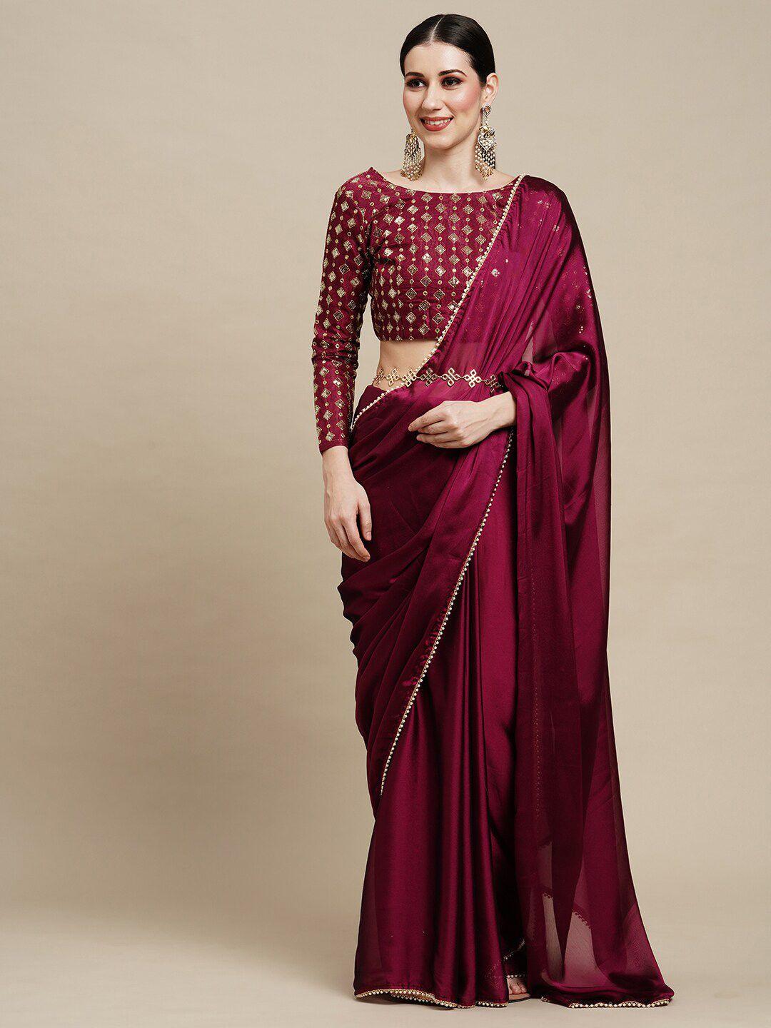 anouk magenta & gold-toned embellished pure georgette saree