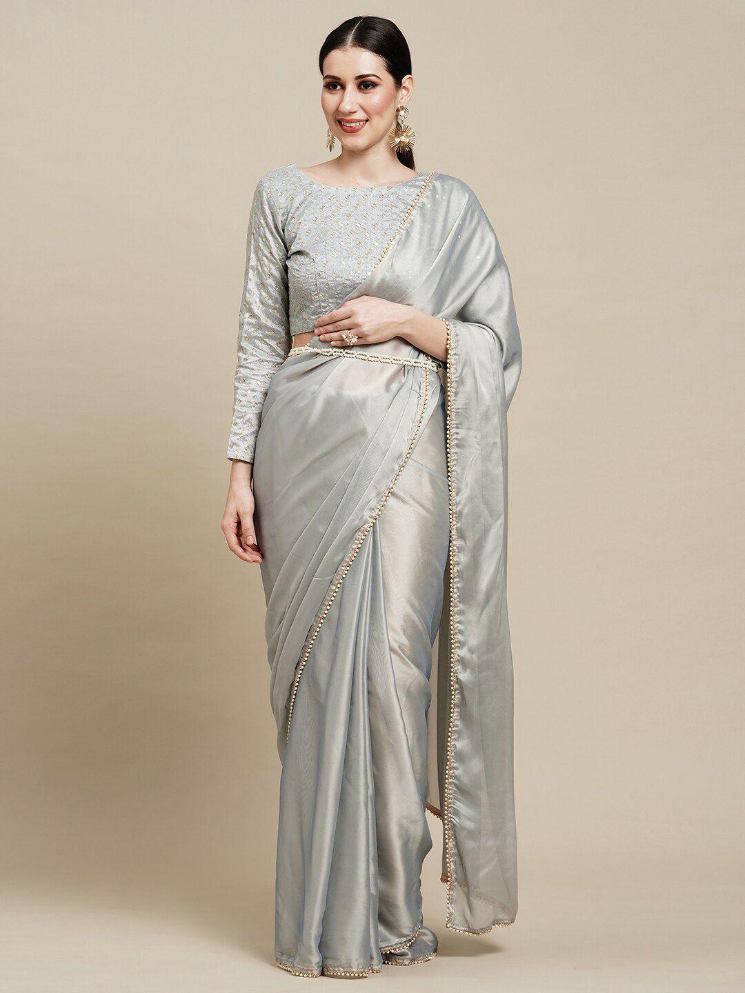 anouk gunmetal-toned & gold-toned pure georgette saree