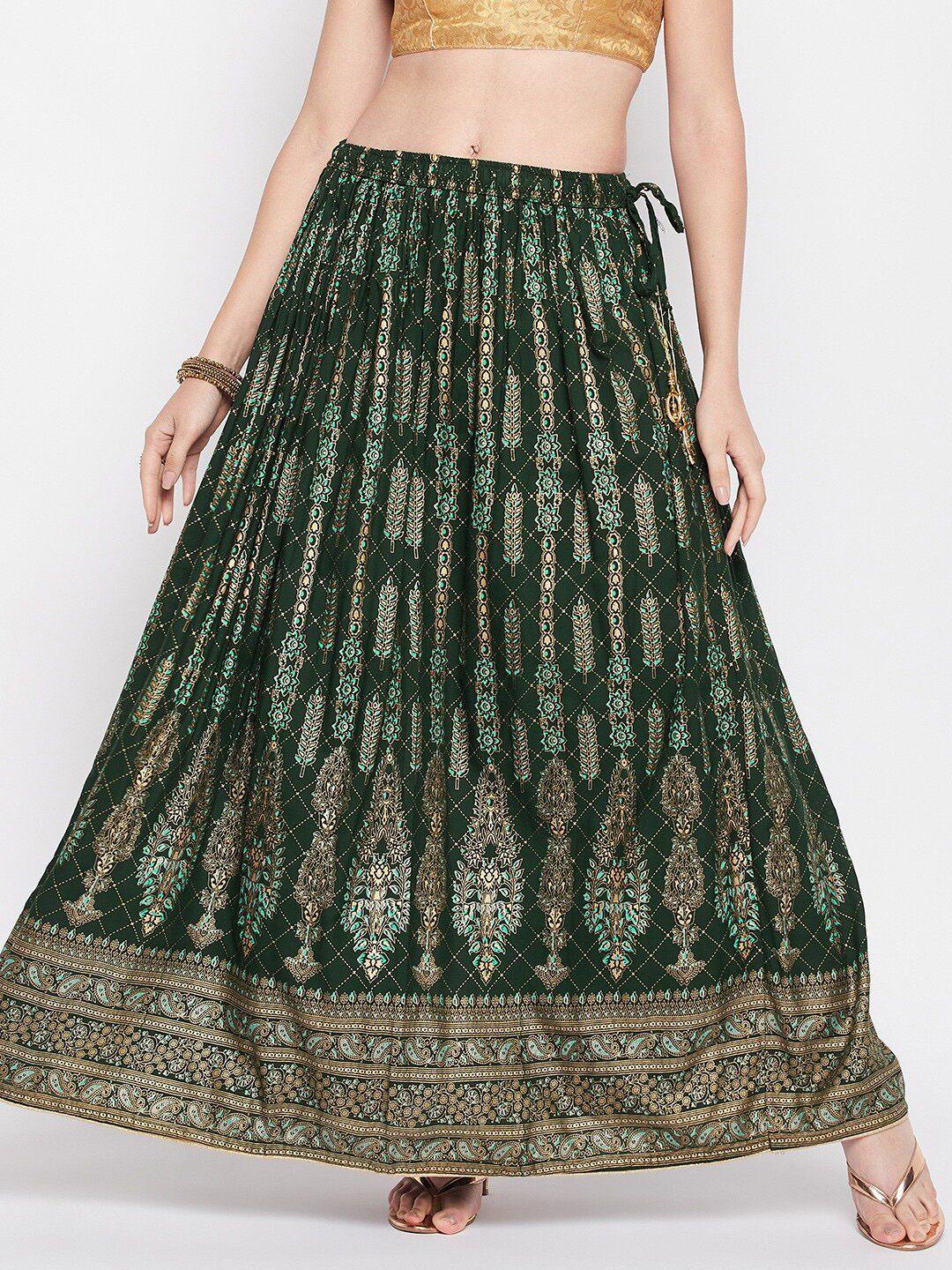 clora creation ethnic foil print gathered or pleated flared maxi skirt