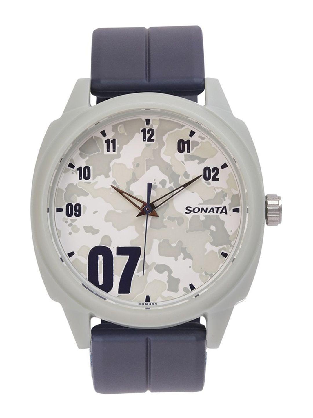 sonata men printed analogue watch 77086pp14w