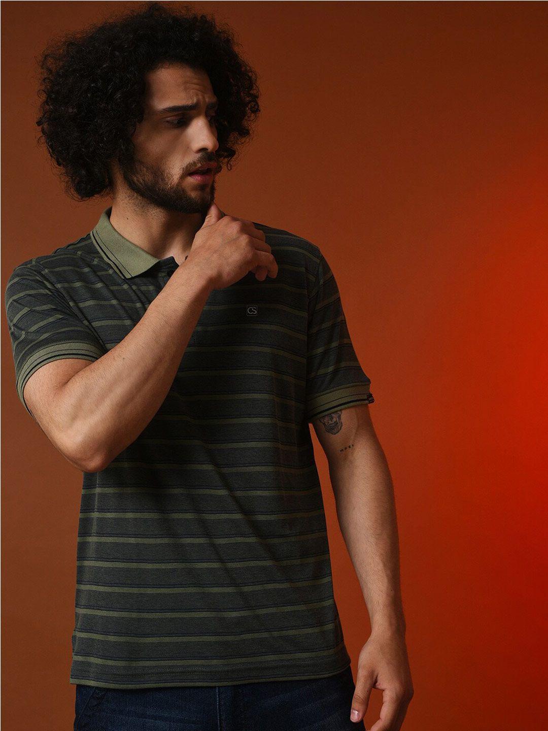 campus sutra striped polo collar cotton t-shirt