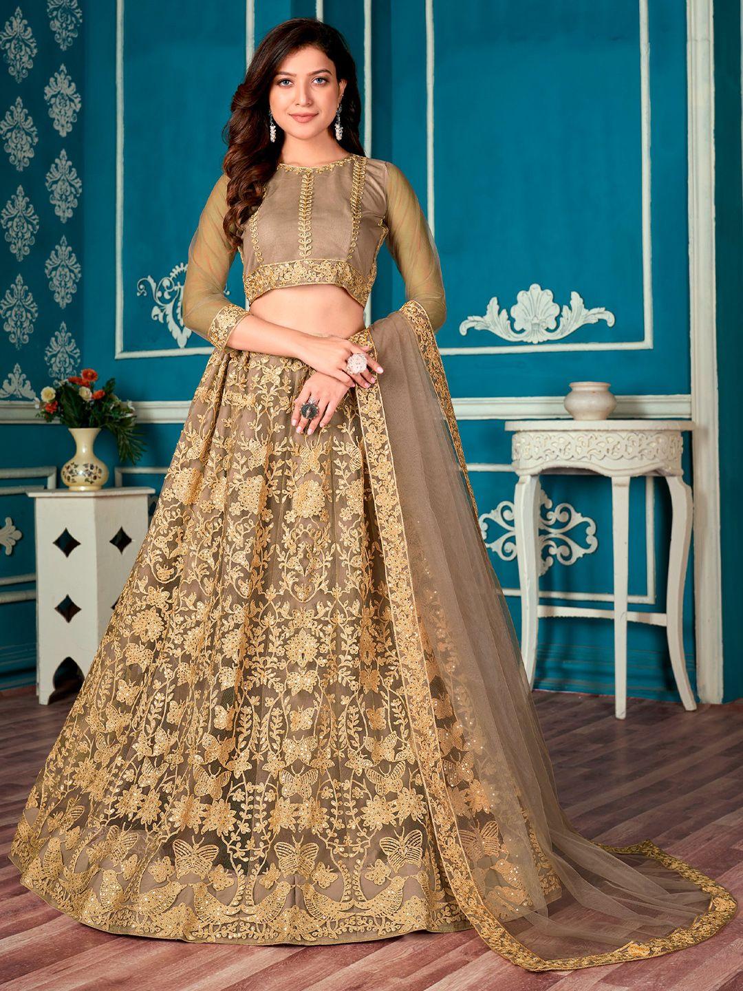 all about you embroidered sequinned semi-stitched lehenga & unstitched blouse with dupatta