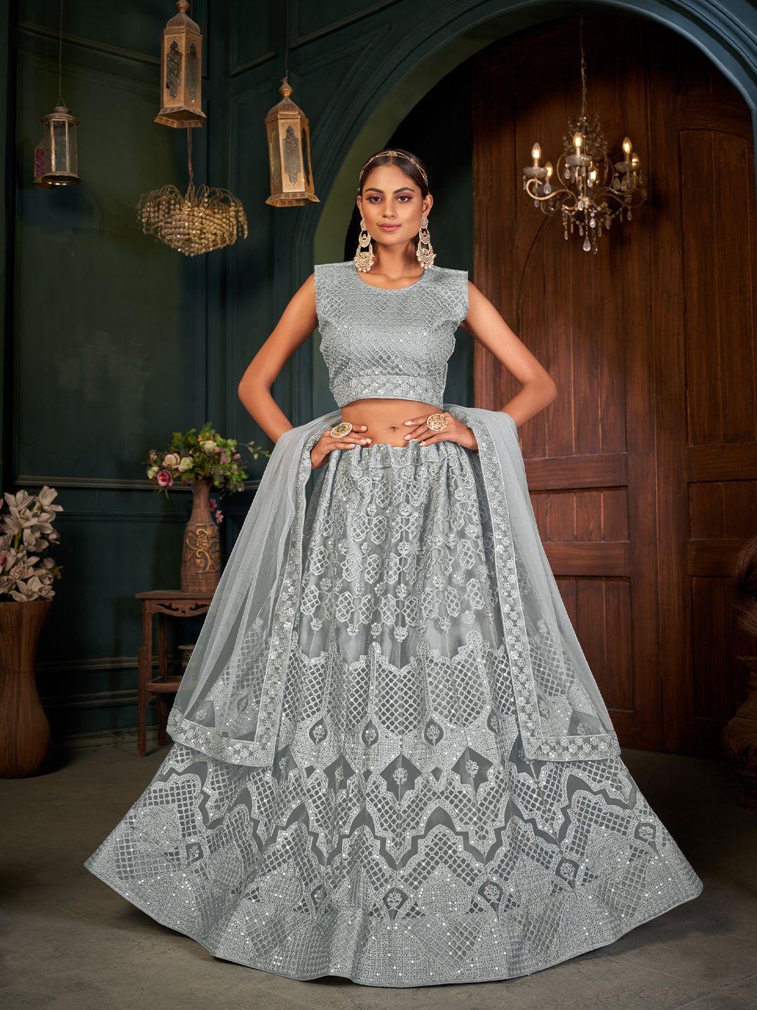 all about you embroidered sequinned semi-stitched lehenga & unstitched blouse with