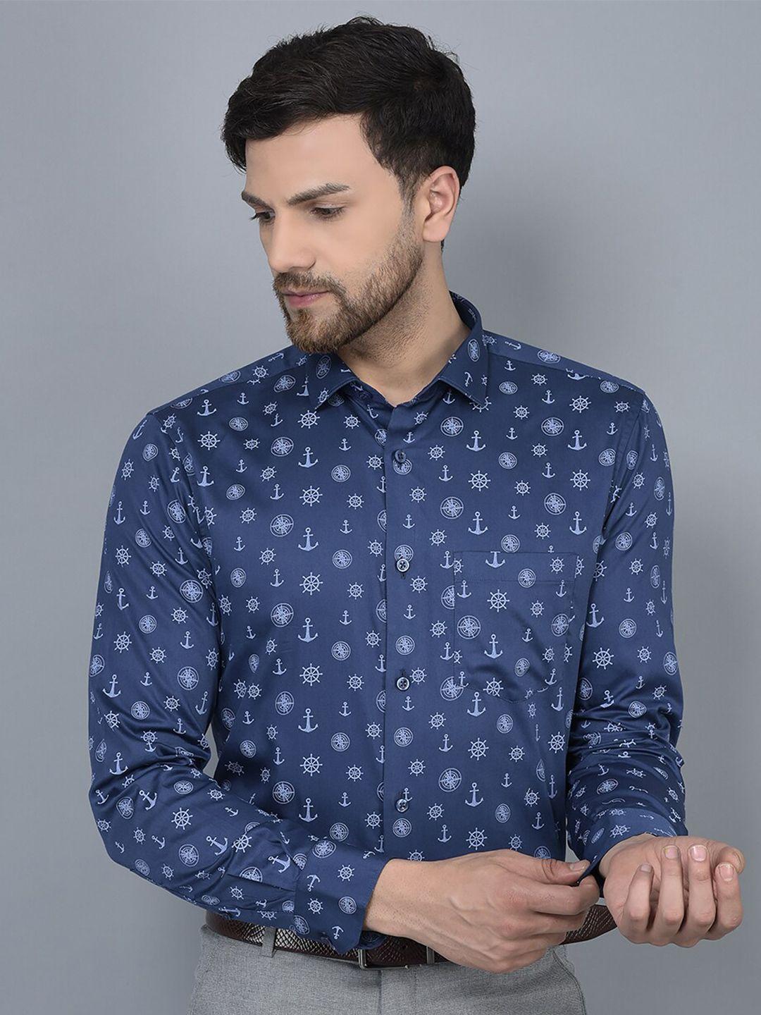 cobb smart slim fit conversational printed opaque formal shirt