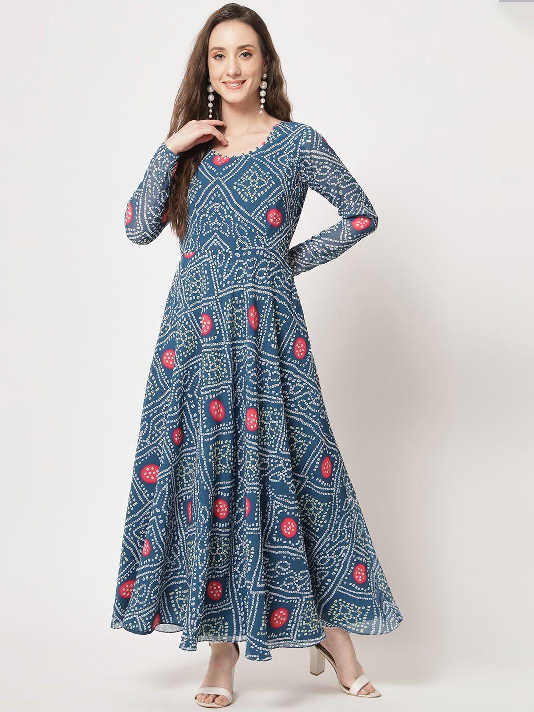 kalini bandhani printed printed fit & flare maxi dress