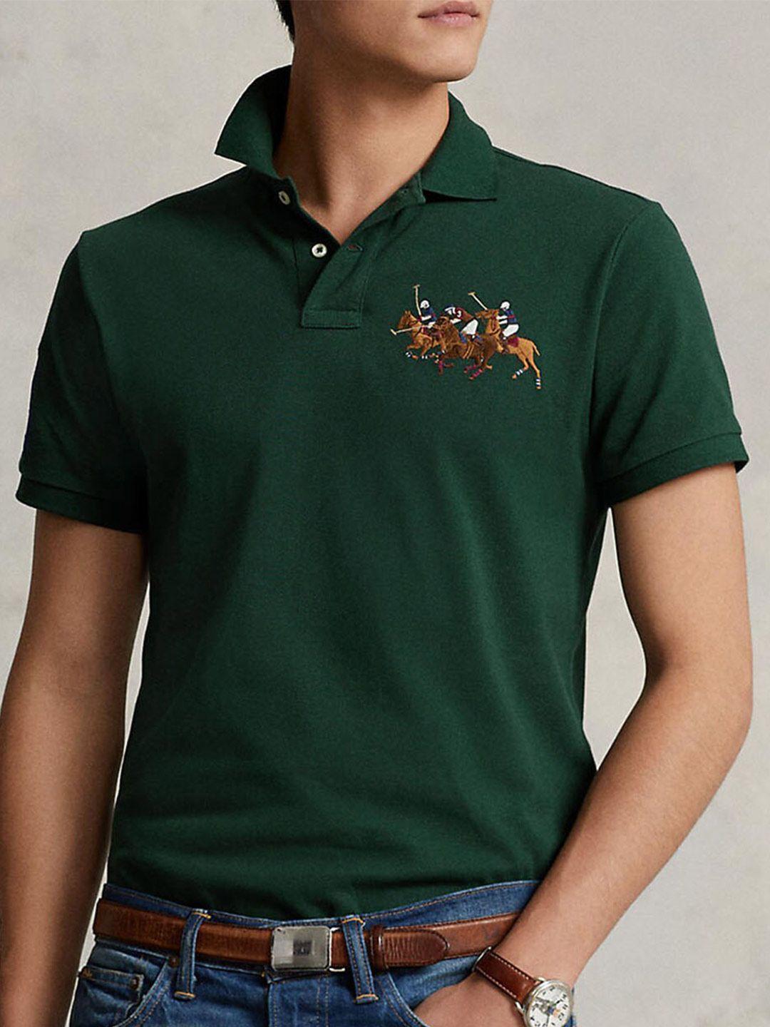 polo ralph lauren slim-fit triple-pony cotton polo t-shirt