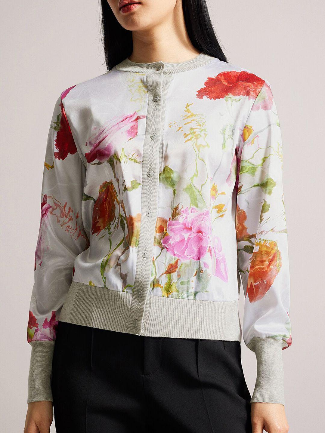 ted baker floral printed henley neck cardigan