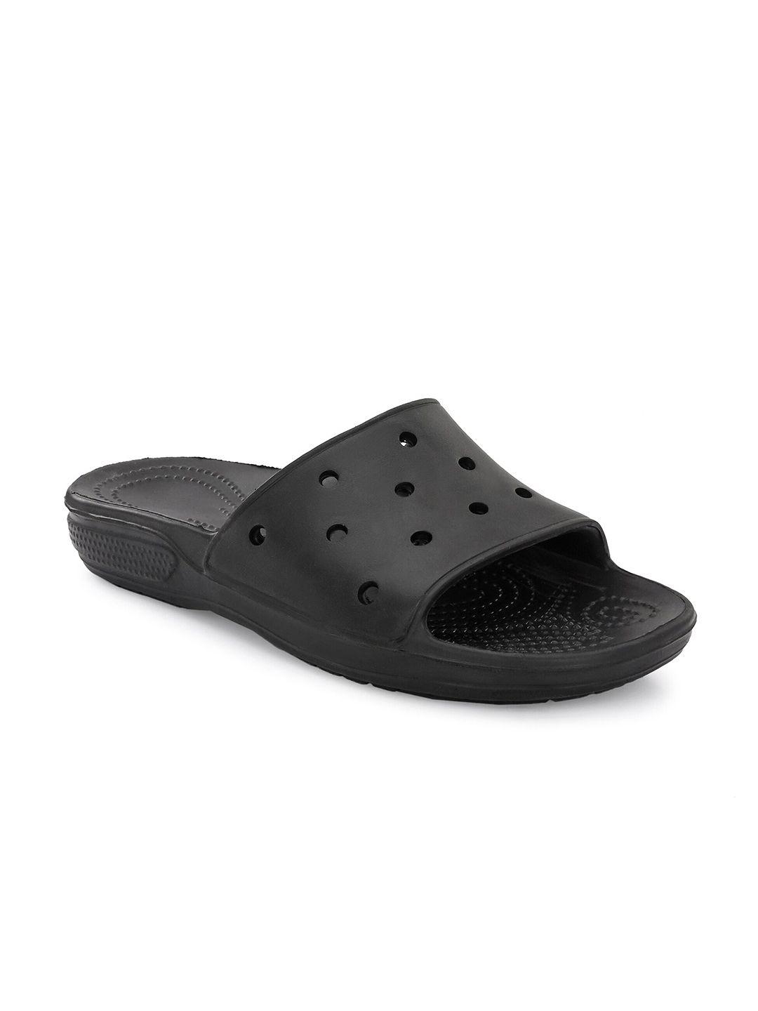 hrx by hrithik roshan men black solid rubber sliders